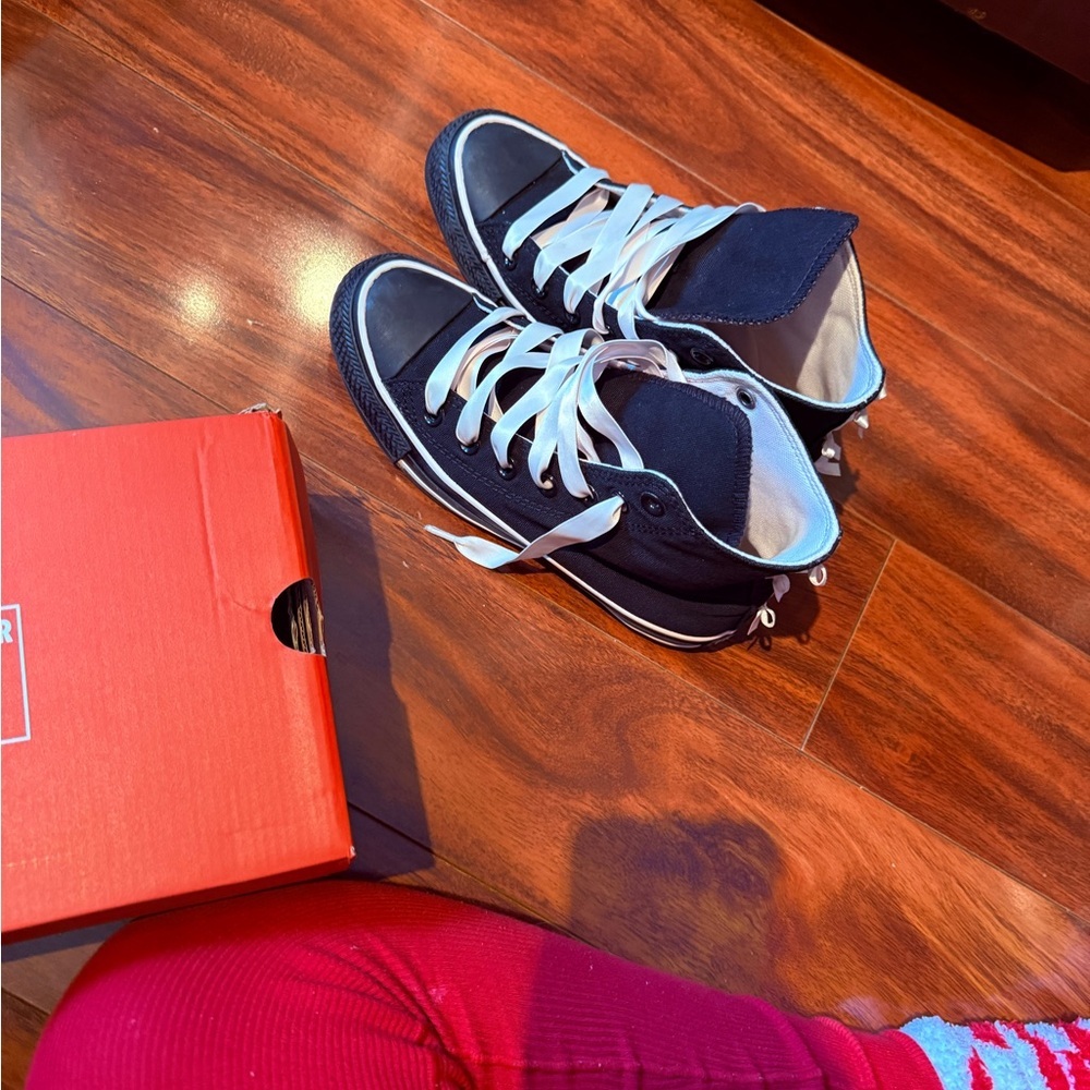 Black High-Top Canvas Sneakers with Pink Satin Ribbon Laces - Picture 8 of 9